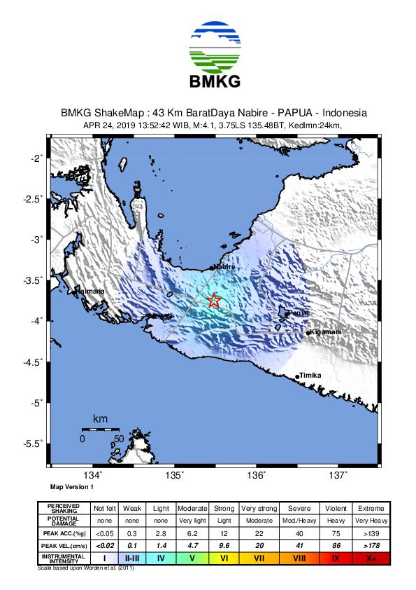 image of GEMPABUMI TEKTONIK M 4.1 MENGGUNCANG WILAYAH NABIRE, TIDAK BERPOTENSI TSUNAMI